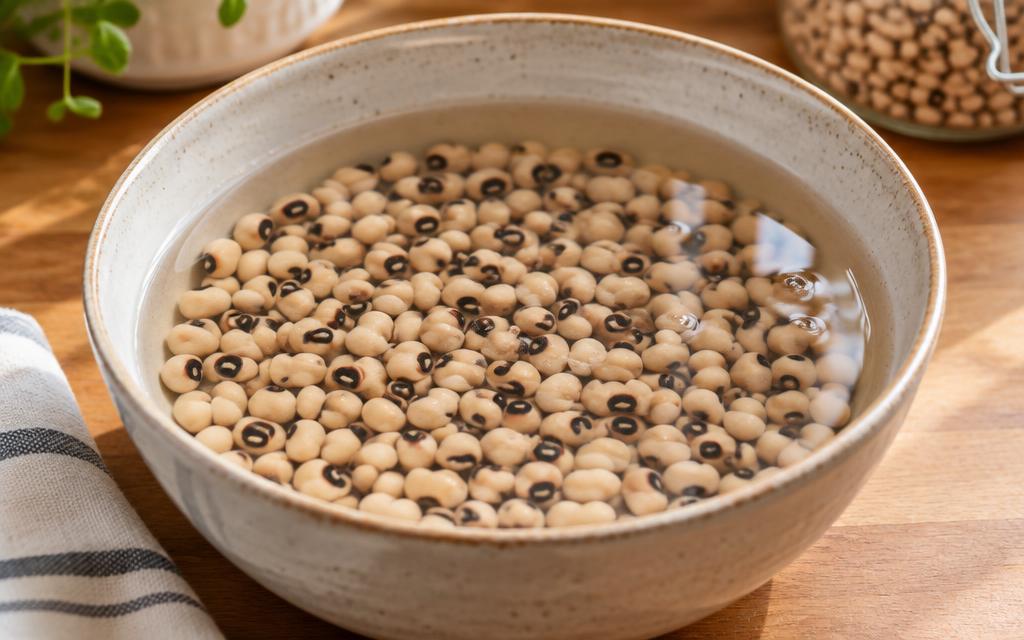 Black-eyed peas rinsed and soaking in water