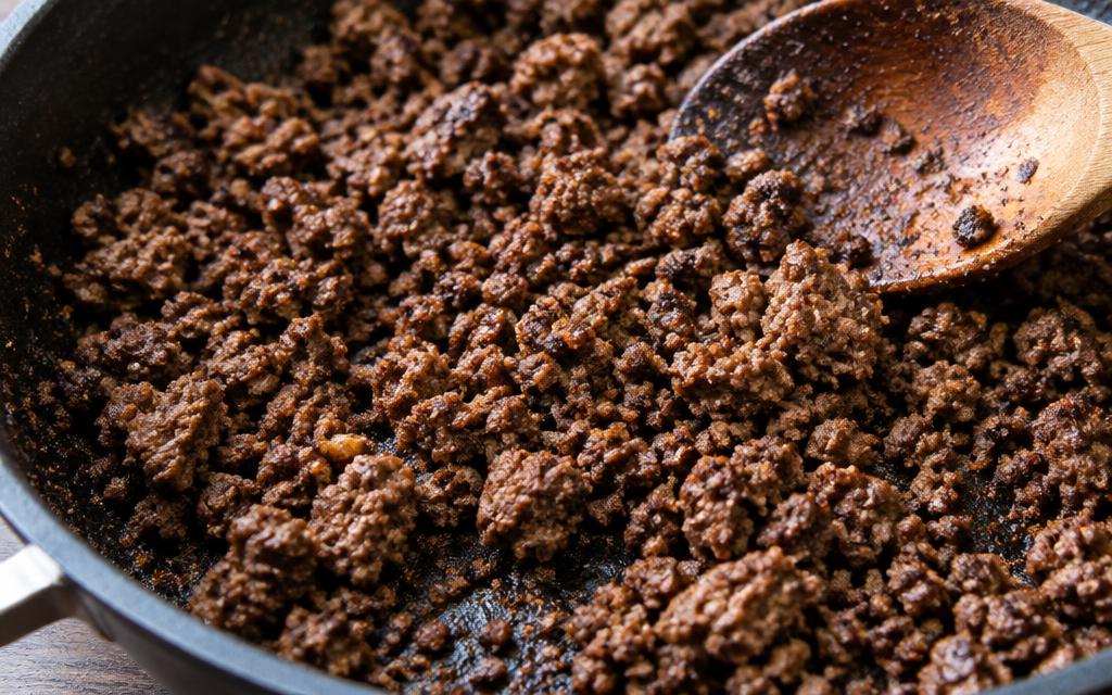 Mince after the moisture has cooked off, browned and savoury